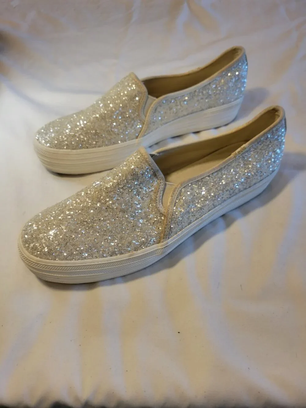 Keds x Kate Spade Triple Decker Silver Glitter  Slip On Sneakers Women's 11